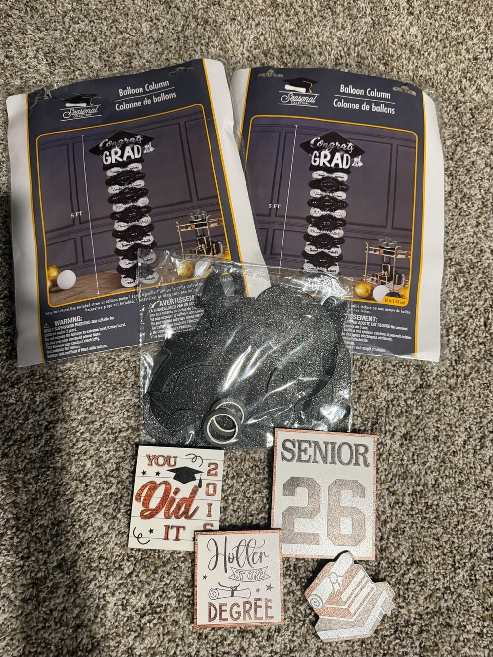 Graduation Balloon Column Kit with Metallic Black & Rose Gold Accents